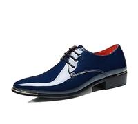Kanggrei Chaussures Oxford habillées for Hommes à Lacets, Bout uni Brillant, Chaussures Derby en Cuir Verni, Semelle en Caoutchouc antidérapante, Talon Bas et Bloc Classique(Bleu,44.5 EU)