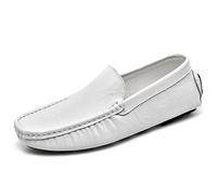 Kanggrei Mocassins de conduite for hommes, chaussures à bout rond en cuir PU, mocassins légers à enfiler for bal de promo(blanc,38 EU)