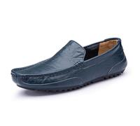 Kanggrei Mocassins for hommes à bout carré en cuir PU à enfiler style conduite, souples, antidérapants, confortables et tendance(Bleu,44 EU)