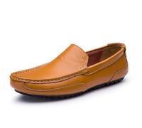 Kanggrei Mocassins for hommes à bout carré en cuir PU à enfiler style conduite, souples, antidérapants, confortables et tendance(Yellow,42 EU)
