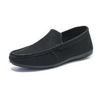 Kanggrei Mocassins for hommes à bout rond en cuir synthétique, chaussures à enfiler, souples, antidérapantes, confortables, décontractées et tendance(Noir,42 EU)