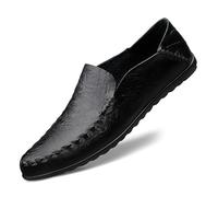 Kanggrei Mocassins for hommes à bout rond en cuir synthétique, chaussures confortables et légères, classiques à enfiler, demi-mocassins(Noir,44.5 EU)