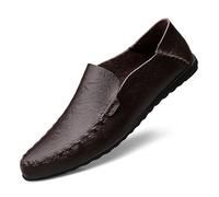 Kanggrei Mocassins for hommes à bout rond en cuir synthétique, chaussures confortables et légères, classiques à enfiler, demi-mocassins(marron,42 EU)
