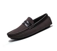 Kanggrei Mocassins for hommes, bout carré, en cuir patchwork, légers, confortables, antidérapants, classiques, décontractés(marron,43 EU)
