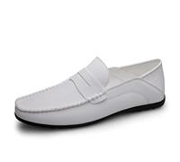 Kanggrei Mocassins for hommes, bout rond, couleur unie, en similicuir, confortables, à enfiler, for l'extérieur(blanc,40 EU)