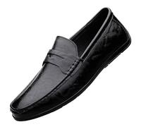 Kanggrei Mocassins for hommes, bout rond, en cuir synthétique, à talon plat, for la marche et l'extérieur(Noir,44 EU)