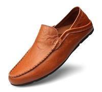 Kanggrei Mocassins for hommes, bout rond, en similicuir, antidérapants, à talon plat, for soirées, à double usage(Red Brown,45.5 EU)