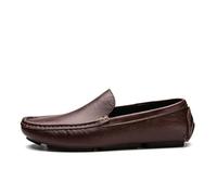 Kanggrei Mocassins for hommes, couleur unie, bout rond, similicuir, confortables, légers, à talon plat, for soirées(marron,41 EU)
