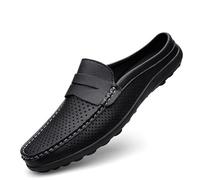 Kanggrei Mocassins for Hommes, Couleur Unie, Cuir végétalien perforé, Demi-Mocassins, Chaussures de Marche légères à Enfiler (Color : Noir, Size : 44.5 EU)