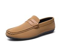 Kanggrei Mocassins for hommes, mocassins à bout rond, en cuir végétalien, classiques, à enfiler, style Penny Loafer(Khaki,44.5 EU)