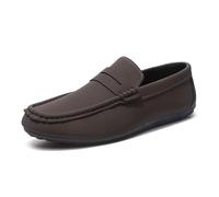 Kanggrei Mocassins for hommes, mocassins à bout rond, en cuir végétalien, classiques, à enfiler, style Penny Loafer(marron,41 EU)