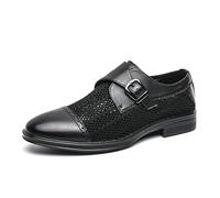 Kanggrei Mocassins habillés for Hommes, Mocassins à Brides, Bout Droit, à Enfiler, perforés, Style Oxford, for Le Travail, Le Bureau, Les Mariages et Les soirées Formelles(Black,39 EU)
