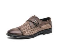 Kanggrei Mocassins habillés for Hommes, Mocassins à Brides, Bout Droit, à Enfiler, perforés, Style Oxford, for Le Travail, Le Bureau, Les Mariages et Les soirées Formelles(Brown,44.5 EU)