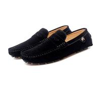 Kanggrei Mocassins Penny for Hommes, Bout Rond, en Daim, légers, Talon Plat, antidérapants, Mode, Marche, Mocassins à Enfiler(Color:Noir,Size:44 EU)