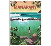 KangH Affiche Art Rétro Toile Blanc 40 x 60 cm - Île de la Réunion Vacances Rétro Voyage