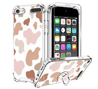 KANGHAR Coque pour iPod Touch 7/6/5 iPod Touch 5e/6e/7e génération Rose Marron TPU Souple Bumper | Imprimé Vache Mignonne avec Protecteur d'écran, Anneau de Support, Coque Antichoc