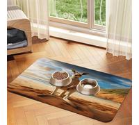 Kangourou on The Beach Tapis de nourriture pour animaux de compagnie, 60 x 40 cm, absorbant, antidérapant, en cuir synthétique, dessous en caoutchouc, séchage rapide, tapis de table enroulable pour