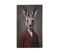 Kangourou portant un drapeau de maison sui de style victorien, bannière de vœux de saison avec œillets, décoration d'intérieur ou d'extérieur