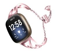 KangPlus Bracelet en métal réglable pour Fitbit Versa 3/Fitbit Sense 14 à 20 cm en acier inoxydable compatible avec Fitbit Sense/Versa 3 Rose