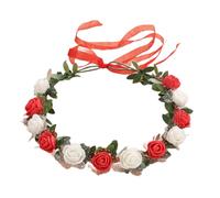 KANGQL Bandeau à fleurs pour femme - Couronne de fleurs pour fête de mariage - Couronne florale - Couronne de cheveux - Couronne de cheveux - Séance photo - Blanc laiteux et rouge