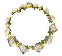 KANGQL Bandeau de fleurs lumineux à DEL pour femme, fête de mariage, cerceaux à cheveux fins faits à la main avec ruban réglable, blanc chaud