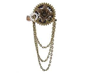 KANGQL Broche en métal steampunk pour homme et femme avec engrenages steampunk et chaîne à pompons, épingles à nourrice, accessoire de costume pour robe, manteau, doré