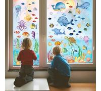 Kangtaixin Autocollants pour Fenêtre de Chambre Enfants - 134 Stickers Réutilisables avec Monde Sous-Marin, Illustrations Créatures Marines pour Salle de Bain et Décoration Vitre DIY Océan