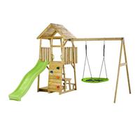 KANGUI Aire de jeux portique en bois WOODI - Double balançoire ou Nid, toboggan, mur d'escalade, bac a sable, table pique nique...