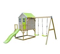Kangui Maison de jardin pour enfant – plateforme, toboggan, 2 balançoires – toit étanche Vert/Blanc