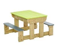 KANGUI Table de pique nique en bois massif pour enfants avec bancs et bacs en plastiques Vert G