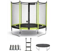 Kangui Trampoline JUMPI POP – filet, échelle PVC, kit d'ancrage – Noir/Vert Ø250/300/360/430cm