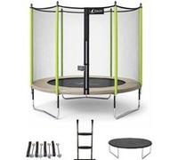 Kangui Trampoline de jardin Jumpi 250 cm Taupe/Vert - filet, échelle, bâche, kit d'ancrage