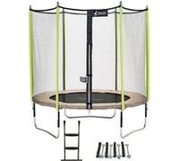 KANGUI Trampoline de jardin 244 cm + filet de sécurité + échelle + kit d'ancrage JUMPI Taupe/Vert 250 Vert G