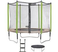 Trampoline de jardin 305 cm + filet de sécurité + échelle + bâche de protection JUMPI Taupe/Vert 300.