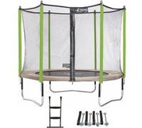 Kangui - Trampoline de Jardin 305 cm + Filet de sécurité + échelle + kit d'ancrage JUMPI Taupe/Vert 300