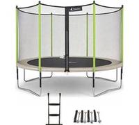 KANGUI Trampoline de jardin 365 cm + filet de sécurité + échelle + bâche de protection JUMPI Taupe/Vert 360. beige G