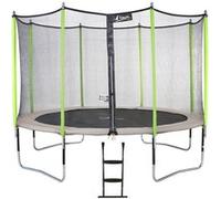 Kangui Trampoline de jardin 365 cm + filet de sécurité + échelle JUMPI Taupe/Vert 360. Trampoline certifié par le CRITT sport & loisirs beige G