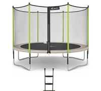 KANGUI Trampoline de jardin 365 cm + filet de sécurité + échelle JUMPI Taupe/Vert 360. Trampoline certifié par le CRITT sport & loisirs