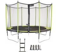 Kangui - Trampoline de jardin 365 cm + filet de sécurité + échelle + kit d'ancrage JUMPI Vert/Noir 360