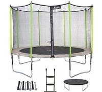 Kangui Trampoline de jardin 365 cm + filet + échelle + bâche + kit d'ancrage JUMPI Taupe/Vert beige G
