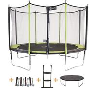 Kangui - Trampoline De Jardin 426 Cm + Filet De Sécurité + Échelle + Bâche De Protection + Kit Ancrage Jumpi Vert/Noir 430
