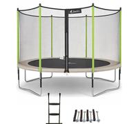 Kangui Trampoline jardin Jumpi 426 cm – filet sécurité, échelle, kit d'ancrage – Taupe/Vert 430