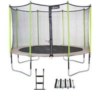 Kangui - Trampoline de Jardin 426 cm + Filet de sécurité + échelle + kit d'ancrage JUMPI Taupe/Vert 430