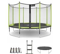 KANGUI Trampoline de Jardin Ø 430 cm JUMPI Pop - Filet de Sécurité, Échelle PVC, Bâche & Kit d’Ancrage - Trampoline Extérieur Enfant - Noir et Vert
