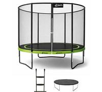 Kangui Trampoline de jardin rond 305 cm Punchi Vert 300 – filet de sécurité, échelle, kit d'ancrage