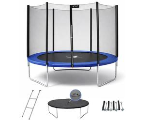 KANGUI Trampoline Enfant Extérieur Ø250 avec Filet de sécurité + échelle, Couverture de propreté et kit d’ancrage - Jardin - Bleu