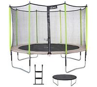 Kangui - Trampoline JUMPI ZEN + filet + échelle + couverture de propreté - Beige et vert - Ø250cm - 300cm - 360cm - 430cm