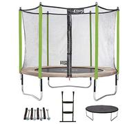 Kangui - Trampoline JUMPI ZEN + filet + échelle PVC + couverture de propreté + kit d'ancrage - Beige et vert - Ø250cm - 300cm - 360cm - 430cm