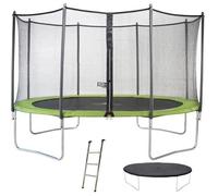 KANGUI Trampoline TWIN Ø 430cm - Vert - avec filet, échelle, couverture de protection