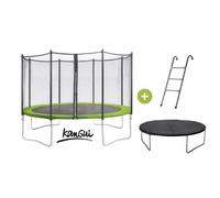 Kangui Trampoline Twin Duo 365 Cm Vert Avec Echelle, Couverture Propreté Et Filet De Protection